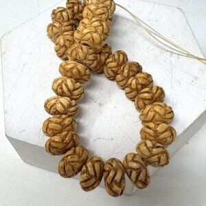 Genuine Bone Beads, Basket Weave Design, Loose Beads, 12 x 7 mm 28 Beads Carved